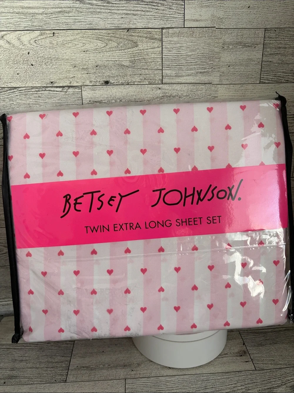 Betsey Johnson Pink Striped Heart Twin Extra Long Sheet Set
